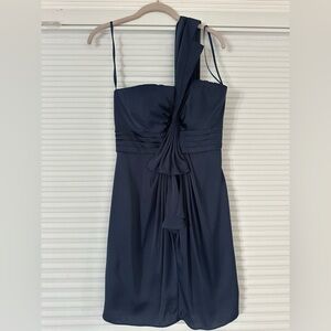 Navy One-Shoulder Dress with Ruffle Detail